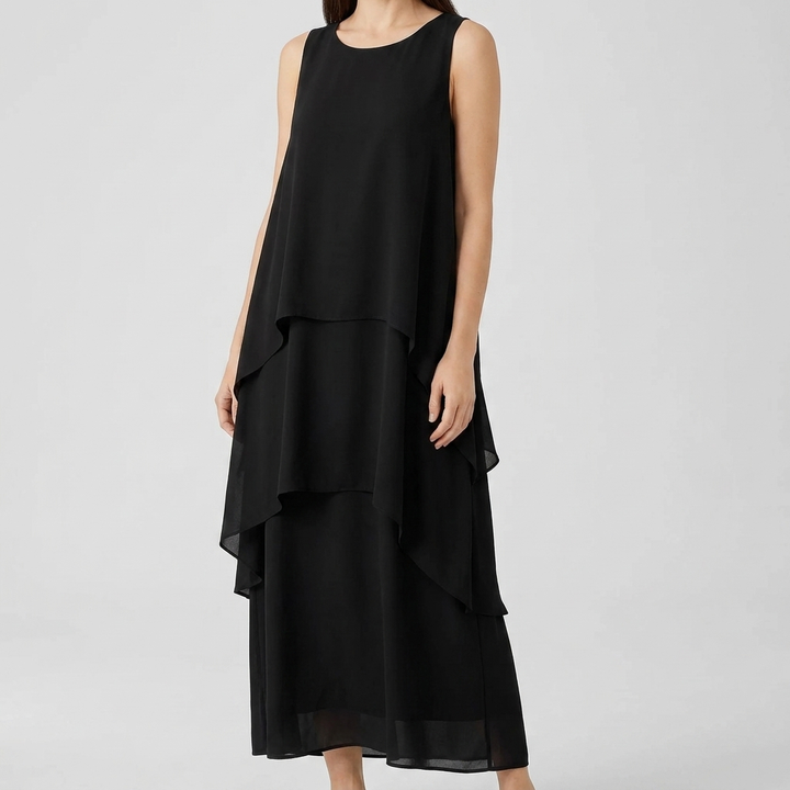 Elegant Sleeveless Asymmetrical Chiffon Maxi Dress