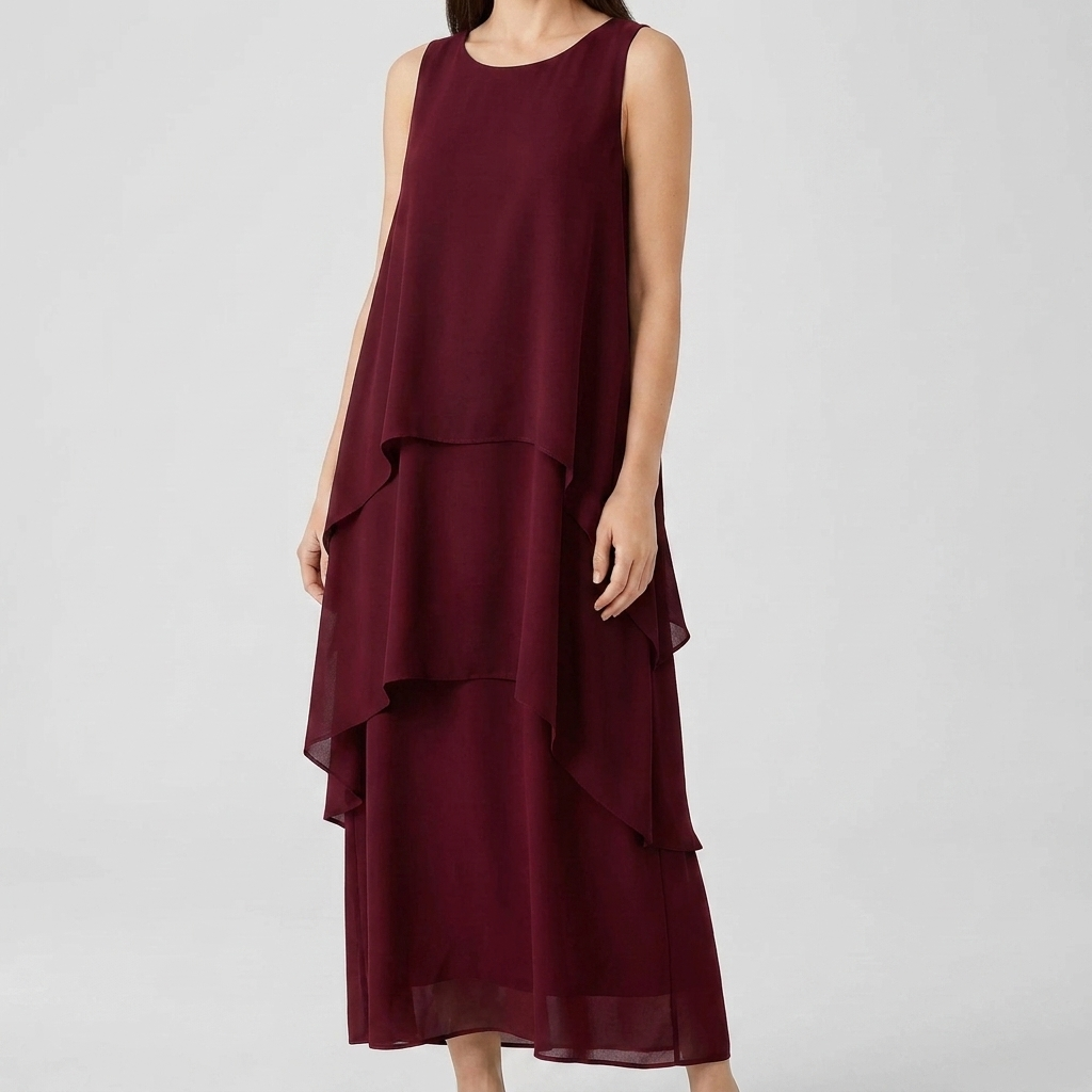 Elegant Sleeveless Asymmetrical Chiffon Maxi Dress
