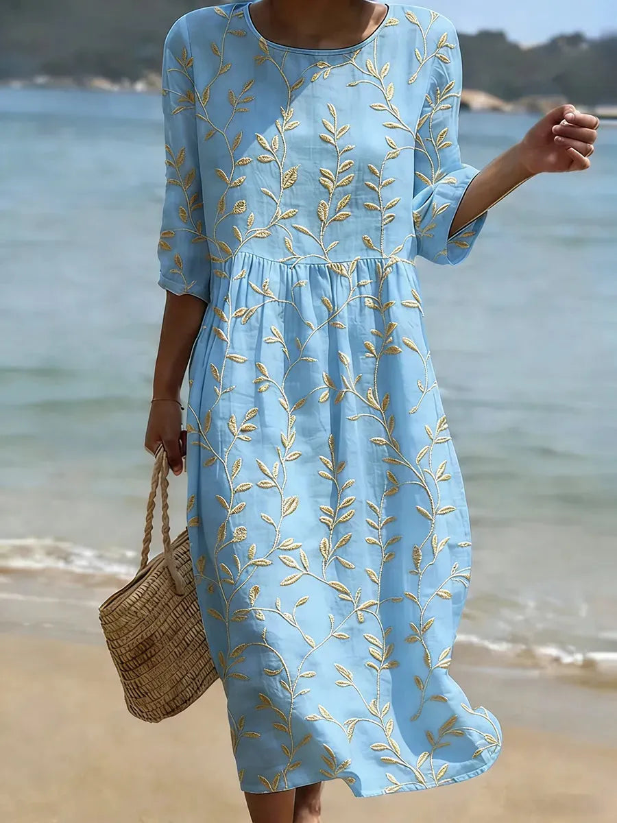 Jade Women's Floral A-Line Three-Quarter Sleeve Midi Dress