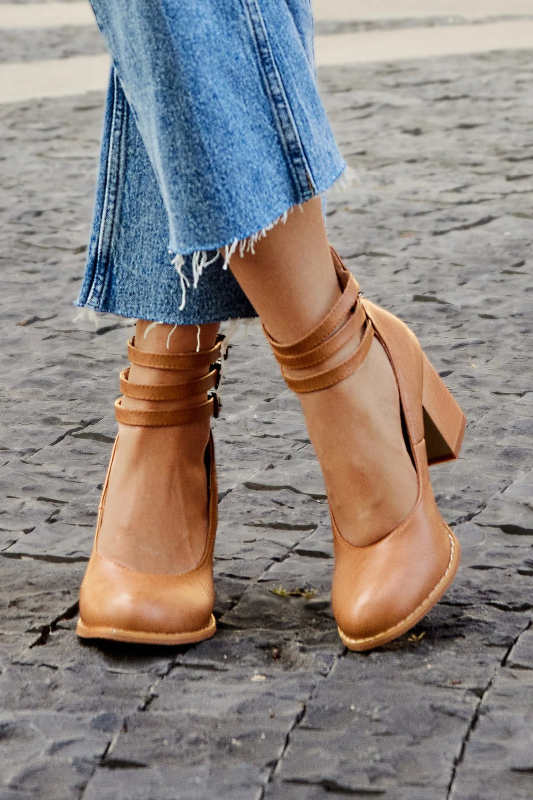 Johanna Women's Triple Buckle Block Heel Ankle Boots