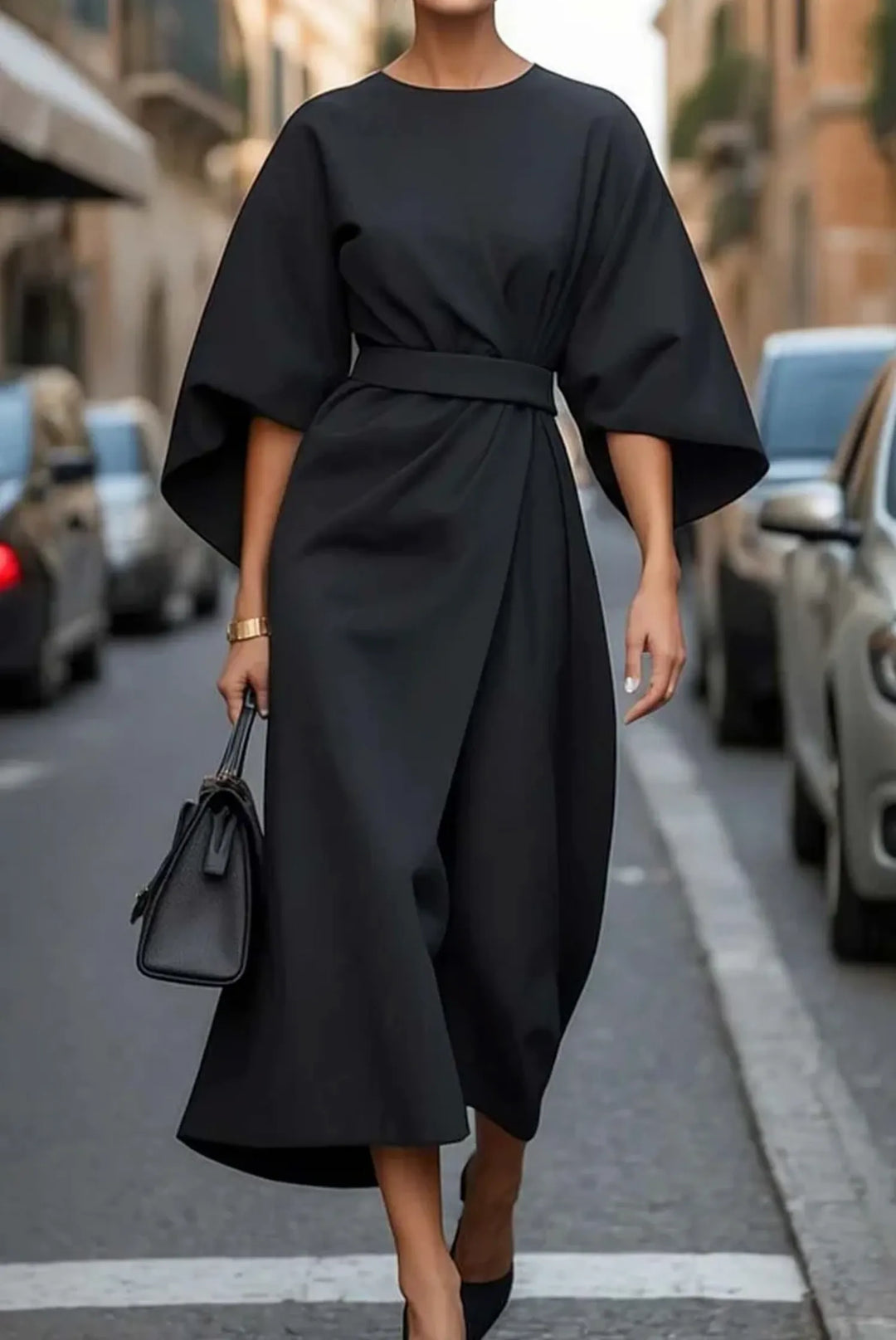 Laurel Women's Belted Lantern Sleeve Midi Dress
