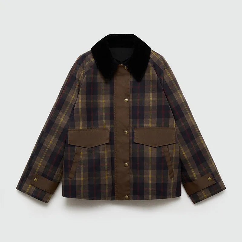 Leighton Women's Faux Fur Collar Plaid Jacket