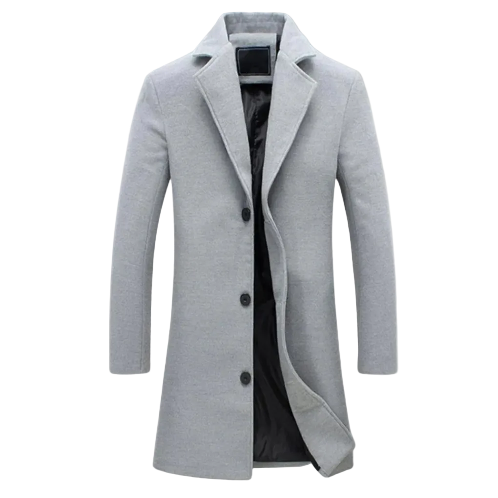 Men's Long Winter Coat with Notch Lapel