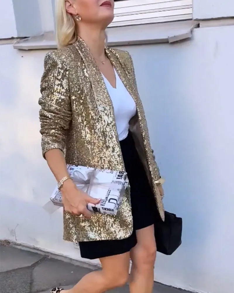 Myla Women's Sequin Longline Open Front Blazer