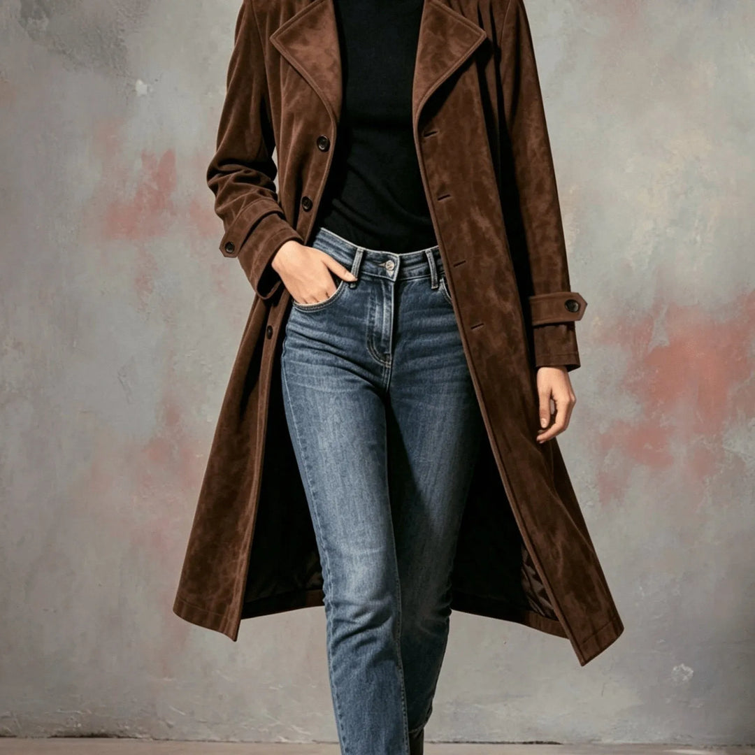 Naomi Women's Suede Lapel Longline Coat