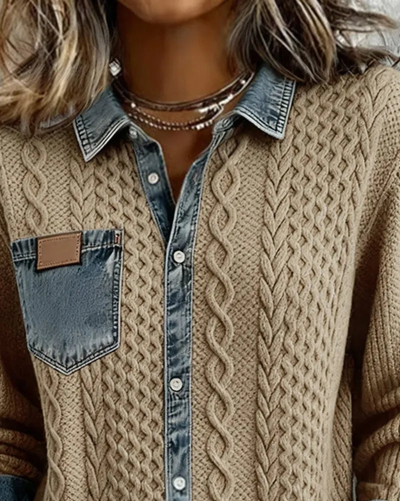 Nessa Women's Cable Knit Button-Down Blouse