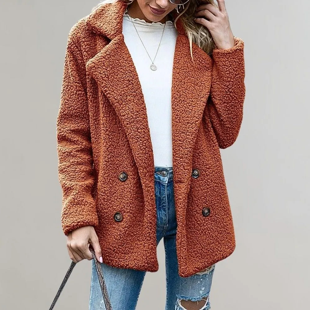 Noelia Women's Double-Breasted Teddy Blazer Jacket