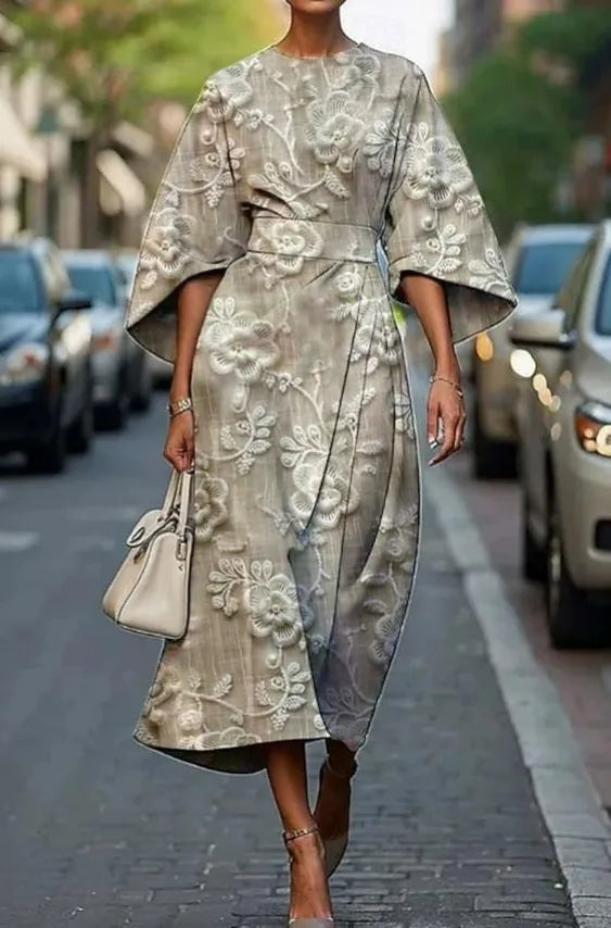 Piper Women's Floral Kimono Sleeve Midi Dress with Belt