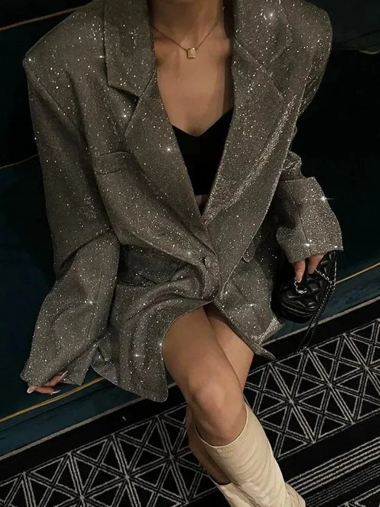 Priscilla Women's Sequin Oversized Notch Lapel Blazer