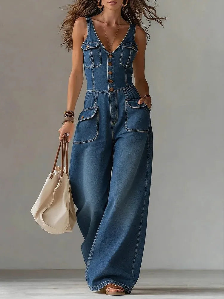Rosselle Women's Denim Wide Leg Jumpsuit