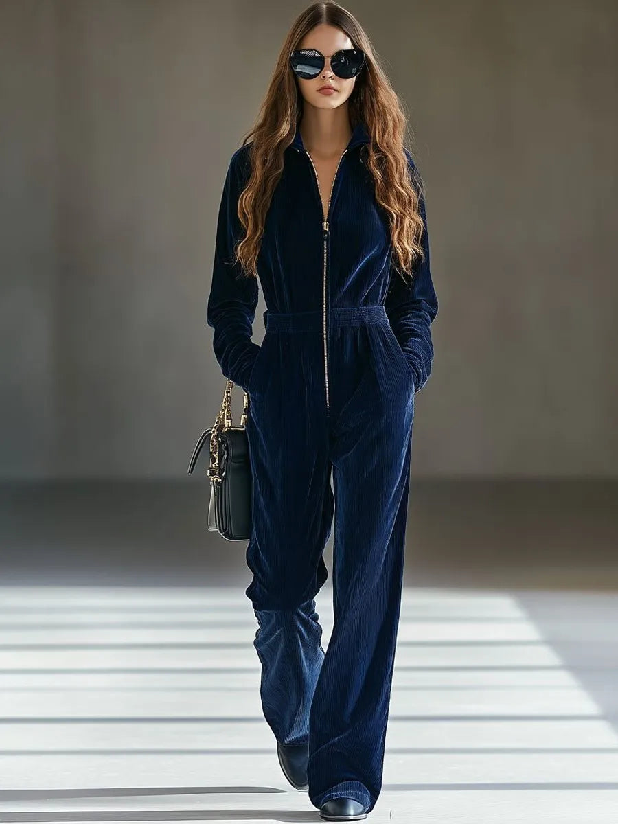 Sarafina Women's Corduroy Loose Fit Zip-Up Jumpsuit