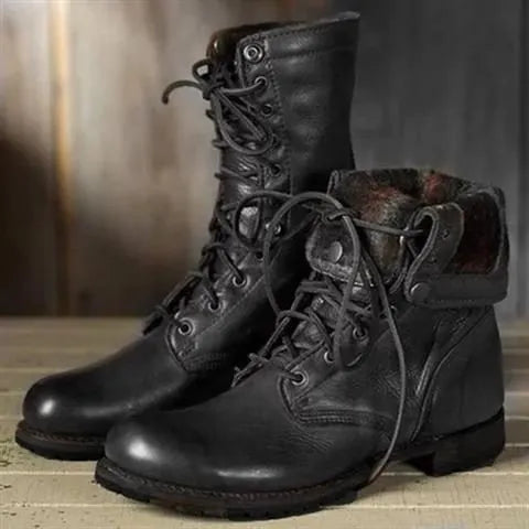 Women's Lace-Up Mid-Calf Leather Boots
