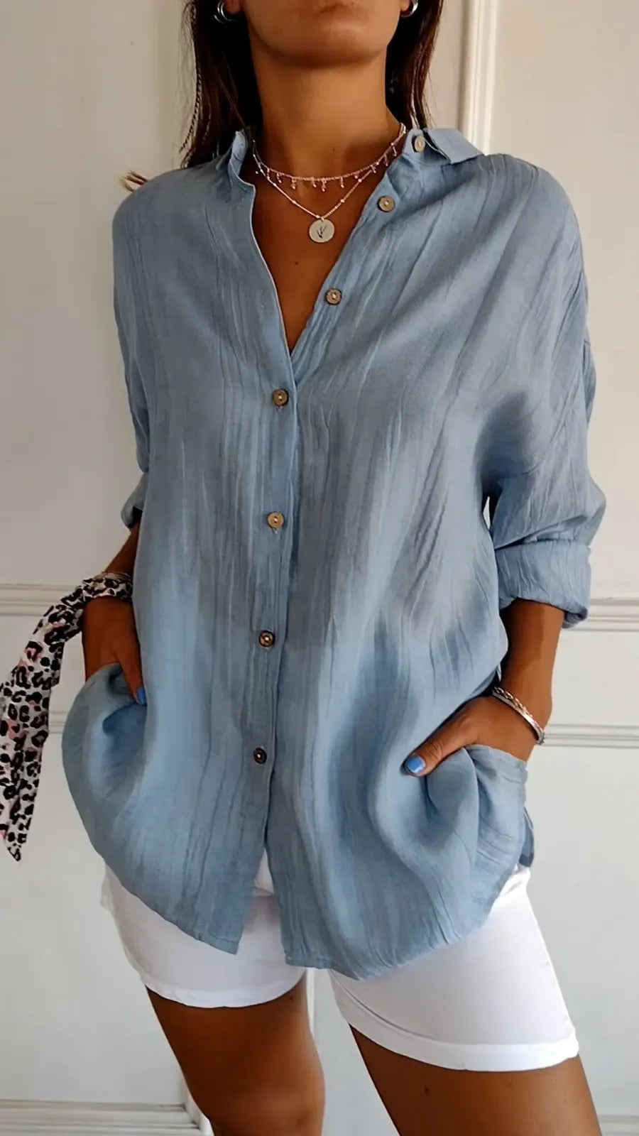 Women's Oversized Linen Button-Down Shirt