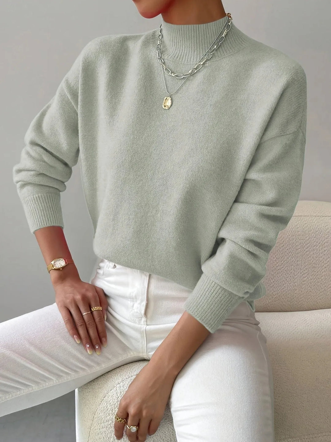 Women's Ribbed Knit Roll Neck Long Sleeve Sweater