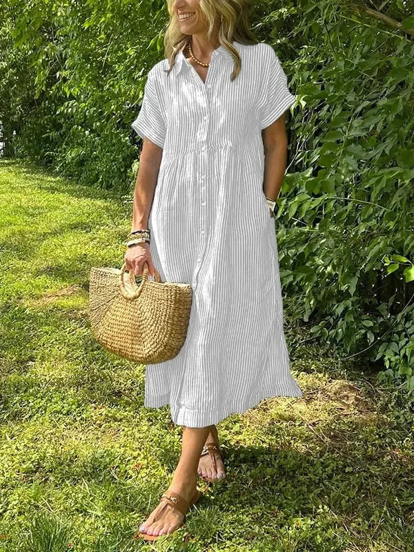 Women's Striped Button-Down Midi Shirt Dress