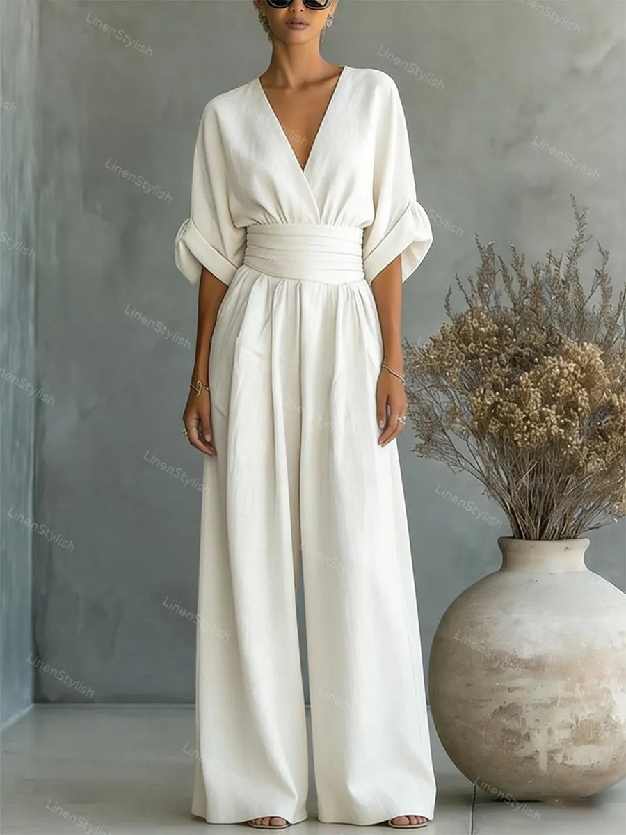 Women's V-Neck Wrap Maxi Jumpsuit