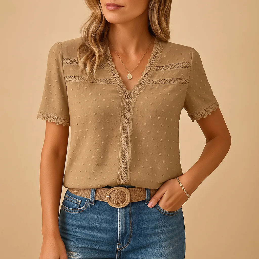 Zaida Women's V-Neck Lace Trim Blouse