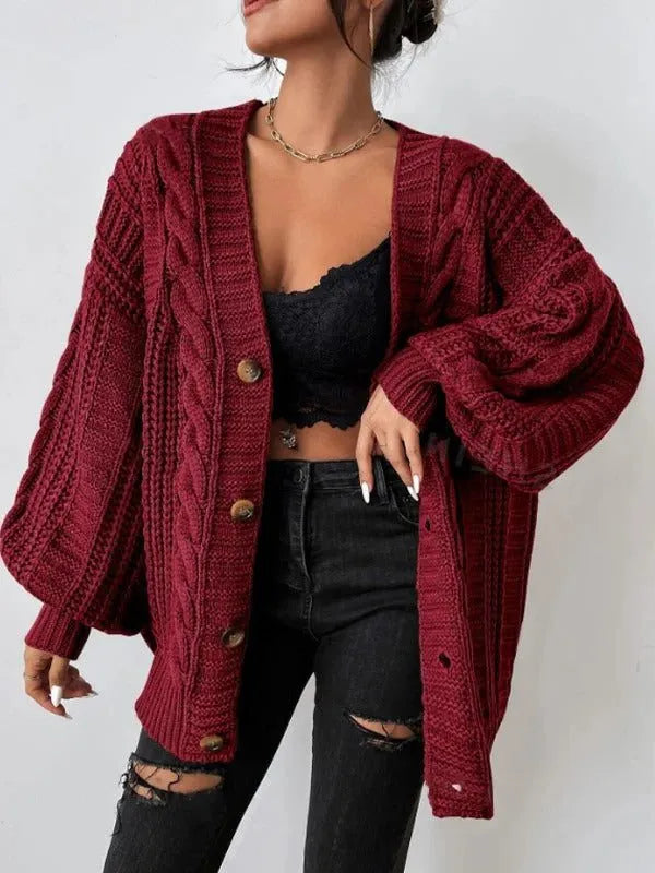 Zaina Women's Cable Knit Oversized Button-Down Cardigan