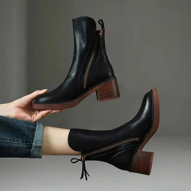 Zaria Women's Block Heel Zip-Up Ankle Boots