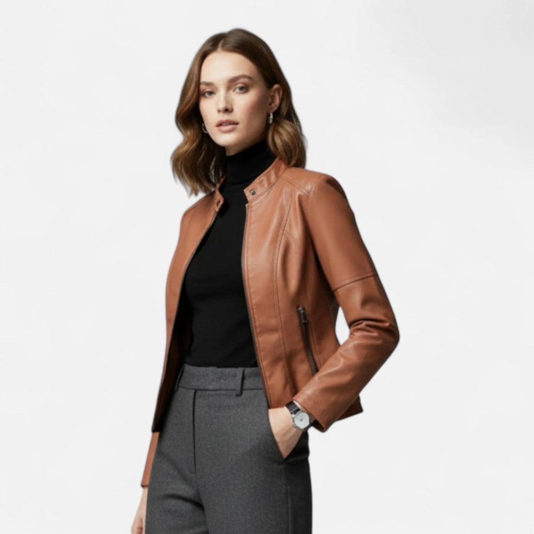 Zuri Women's Cropped Zip-Up Leather Jacket